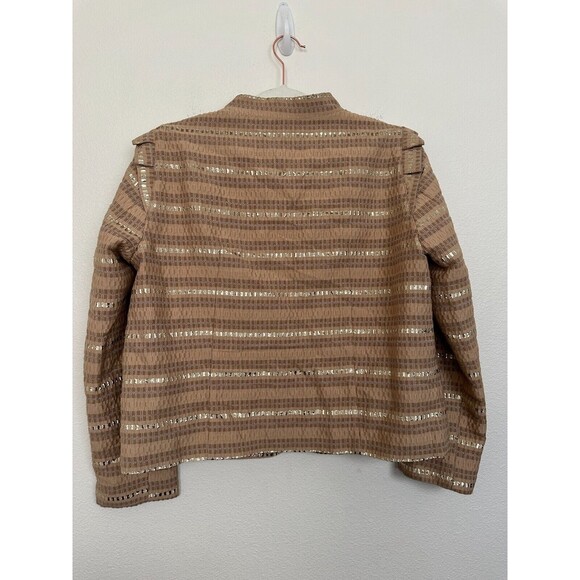 Marella Ruffle Gold Embroidered Stripe Blazer Mock Neck Clasp Women's Size 12 - Picture 10 of 10